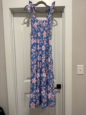 Blue & Pink Floral Tie-Shoulder Maxi Dress